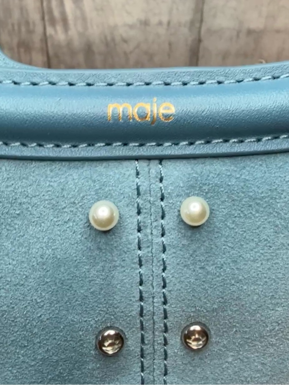 MAJE NWT BLUE SUEDE EMBELLISHED FRINGE BAG - Picture 13 of 14